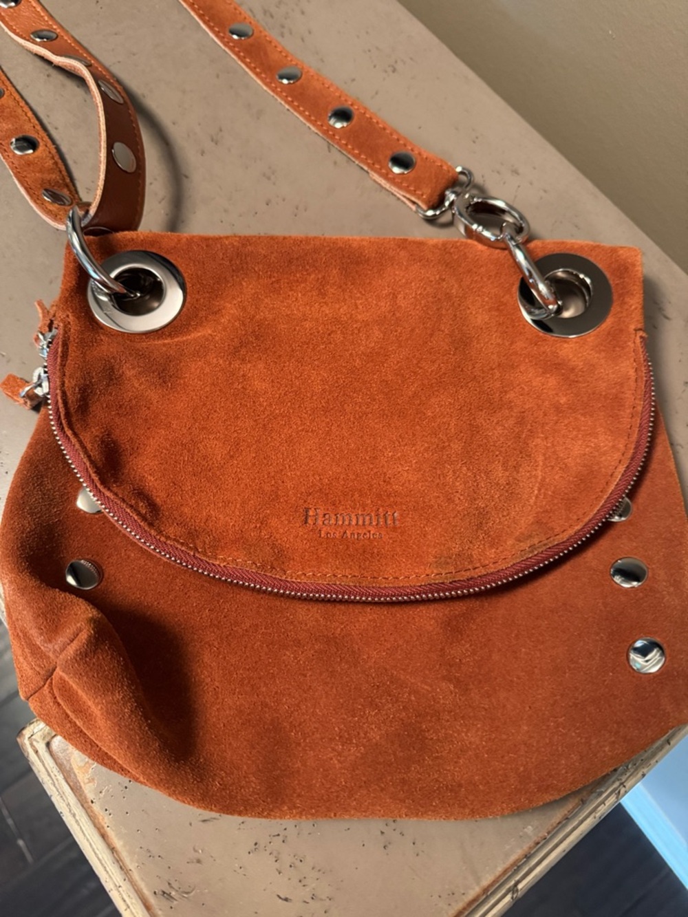 Hammitt Rust Suede Crossbody with Silver Hardware - Picture 3 of 16
